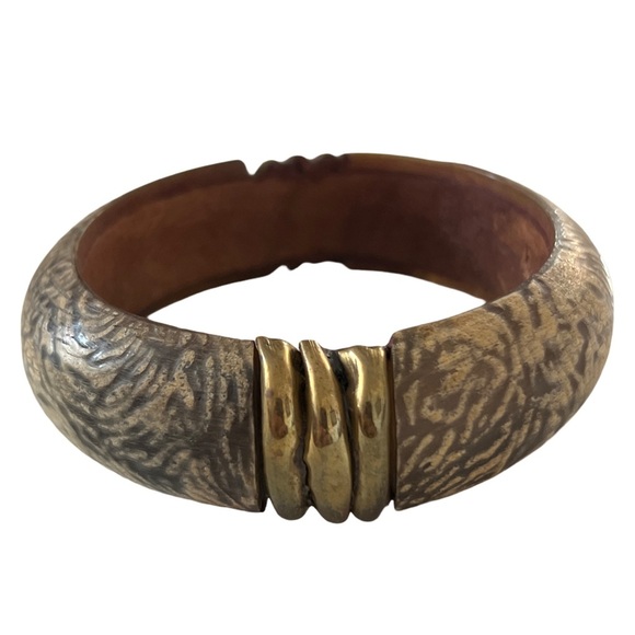 Wooden Brown & Gold Bangle Bracelet - Picture 5 of 7